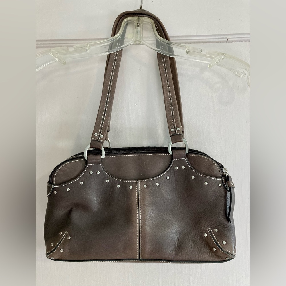 Stone Mountain Dark Brown
Studded Leather Multi Pocket
2 Section Shoulder Bag